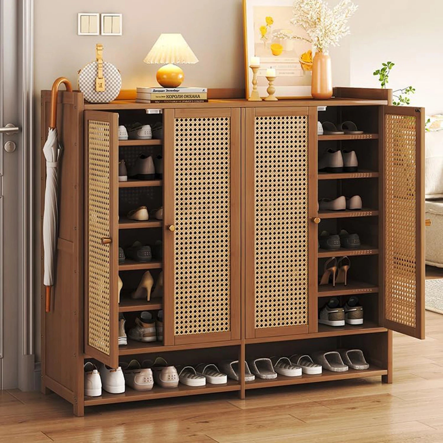 8 Tier, 38-42 Pairs Shoe Storage Cabinet with Doors
