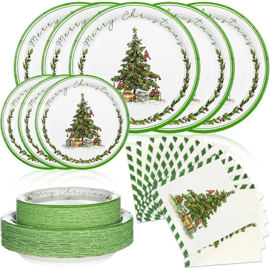 150 Pcs Christmas Party Disposable Dinnerware Set