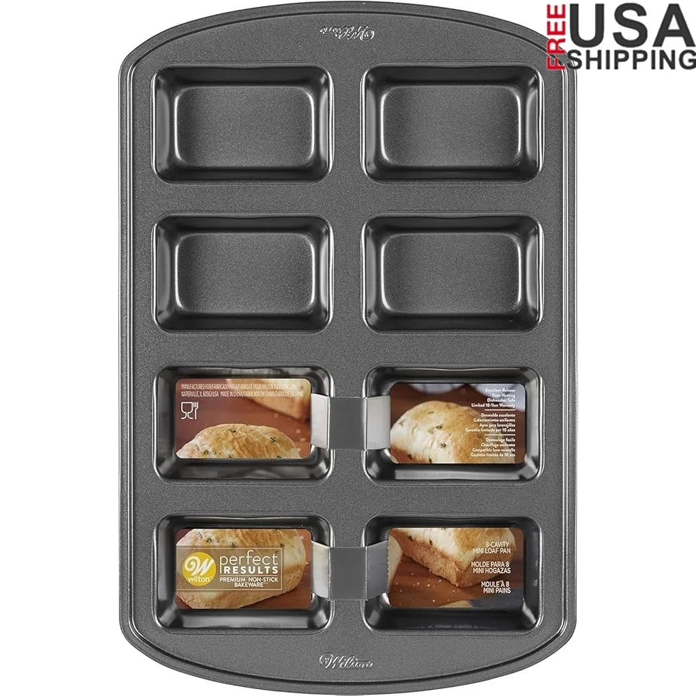 Premium Non-Stick Mini Loaf Pan 8-Cavity Bakeware Oven Safe Scratch Resistant Warp Resistant Toxin Free 15 x 10 x 1.5 in