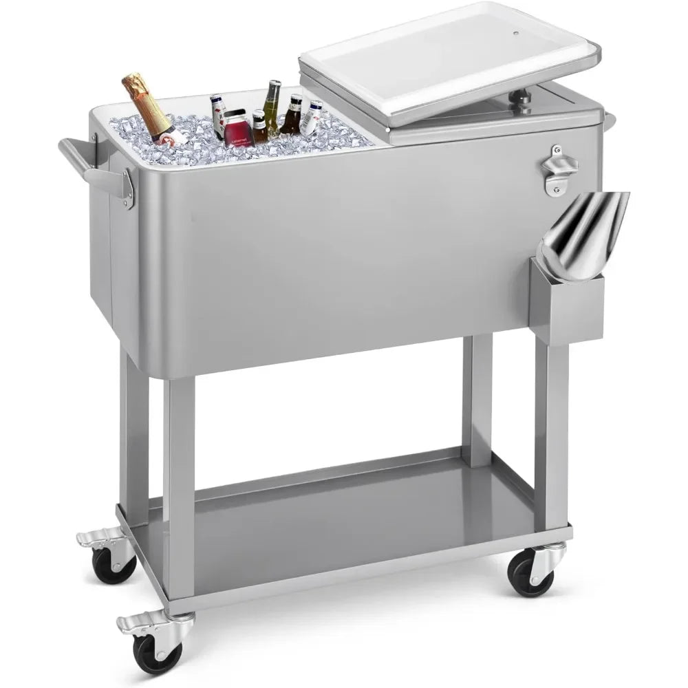 Patio 80 Quart Rolling Ice Chest Cooler Cart