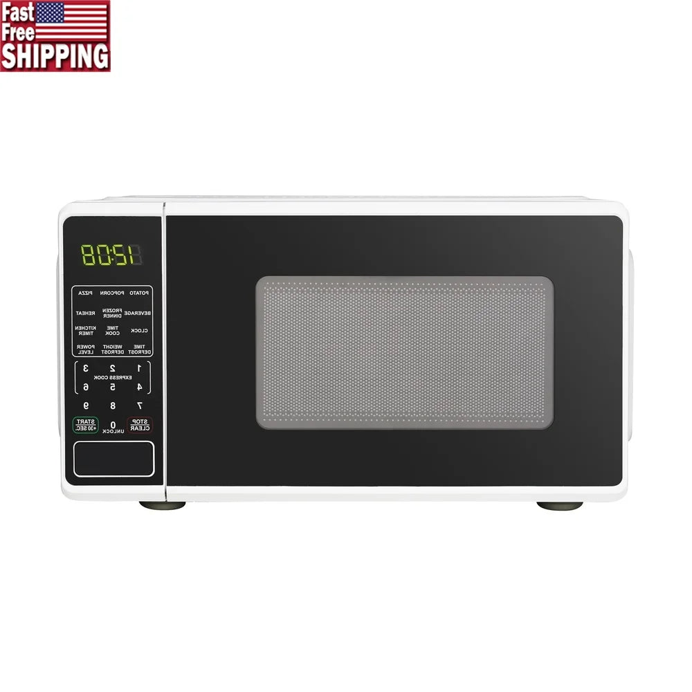 Compact Countertop Microwave Oven 700W Digital Display Kitchen Timer Child Safety Lockout Quick Set Defrost 10 Power Levels