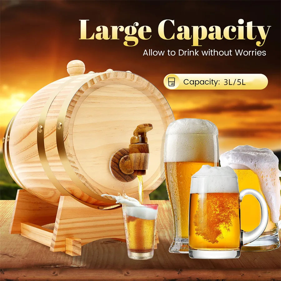 3L/5L Pine Wood Wine Barrel w/Stand