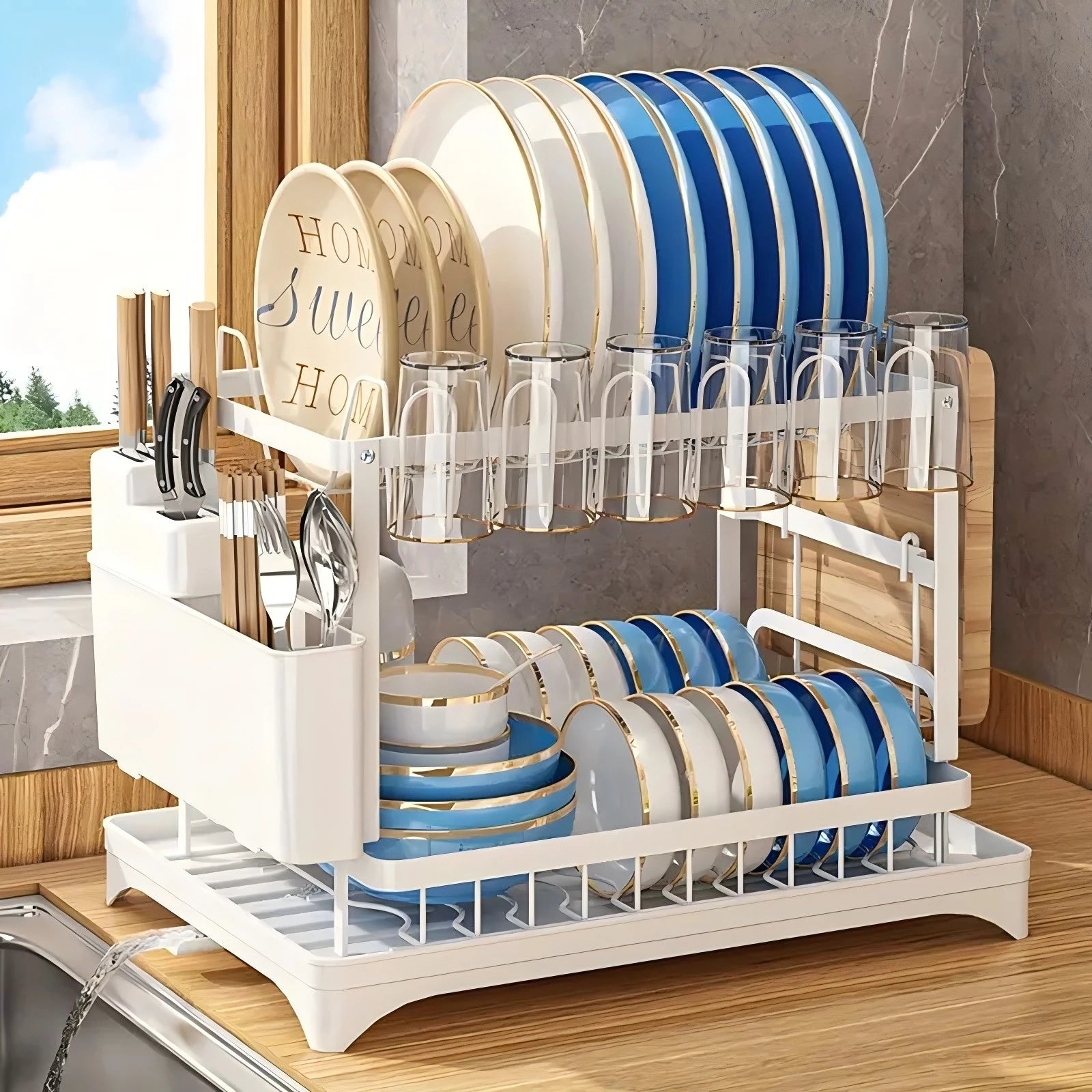 Double-layer bowl and dish storage racks, cup holders