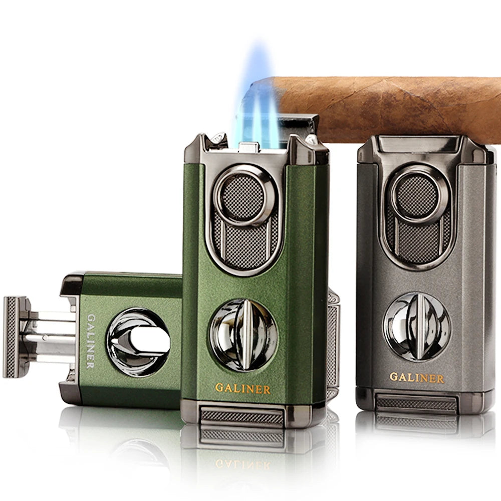 Windproof Butane Gas Torch Cigar Lighter w/Scissors