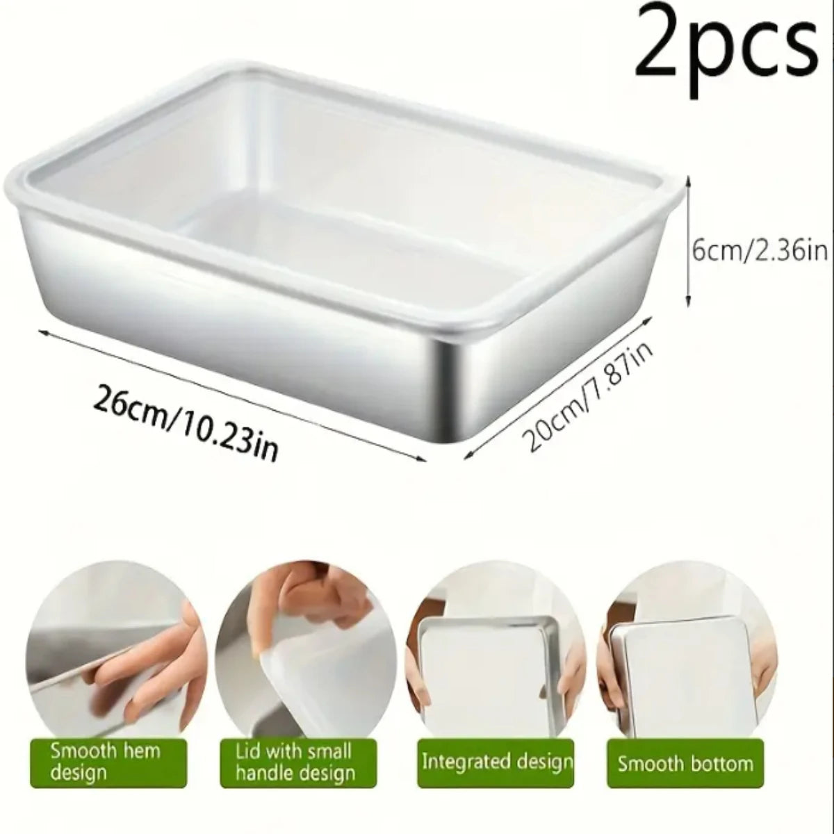 2-Pack Stainless Steel Baking Trays with Lids - Non-Stick