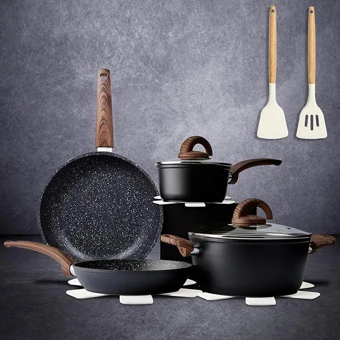 Non Stick, Ceramic Cookware Set with Granite Pattern