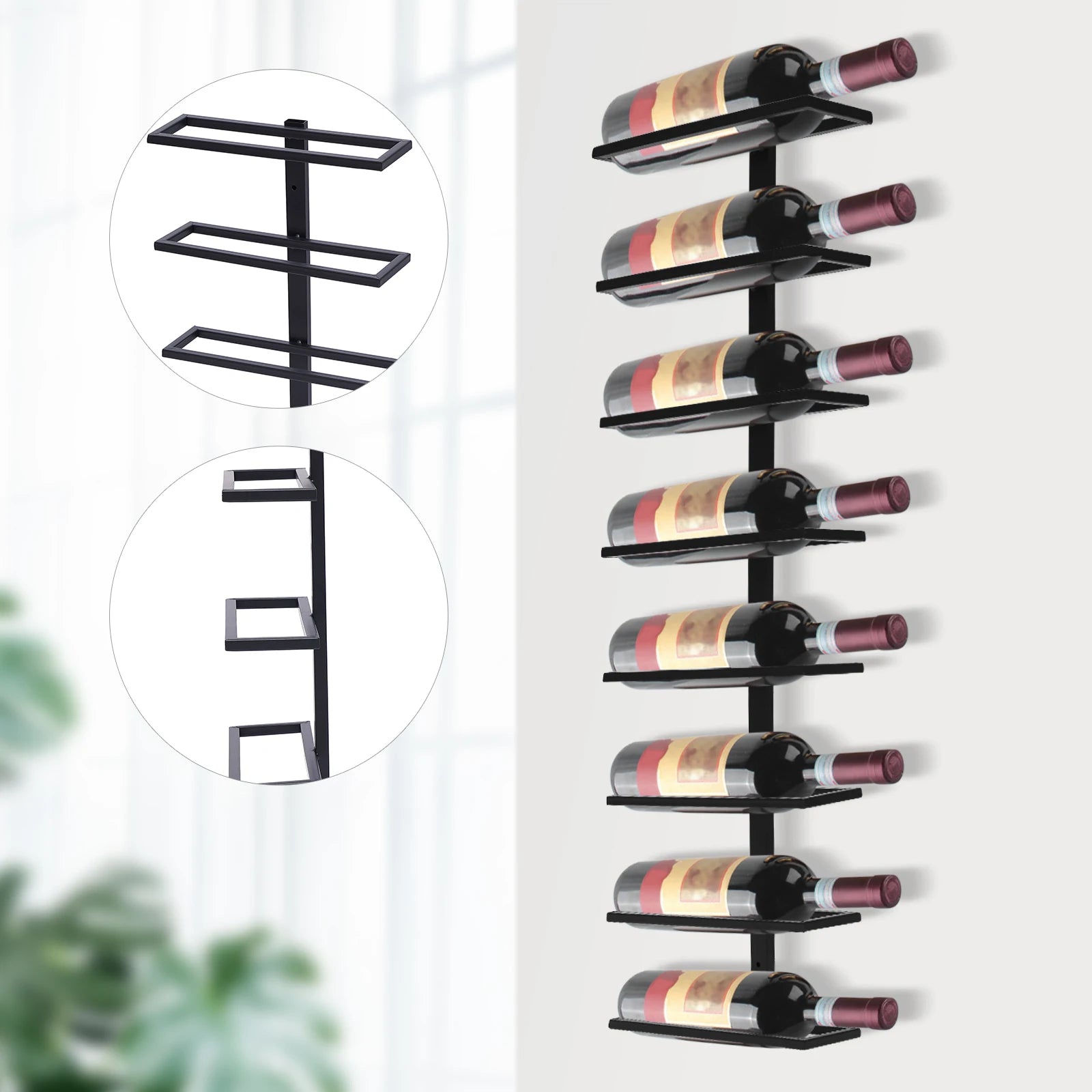 Wall-Mounted, 8-Tier Black Iron Wine Rack